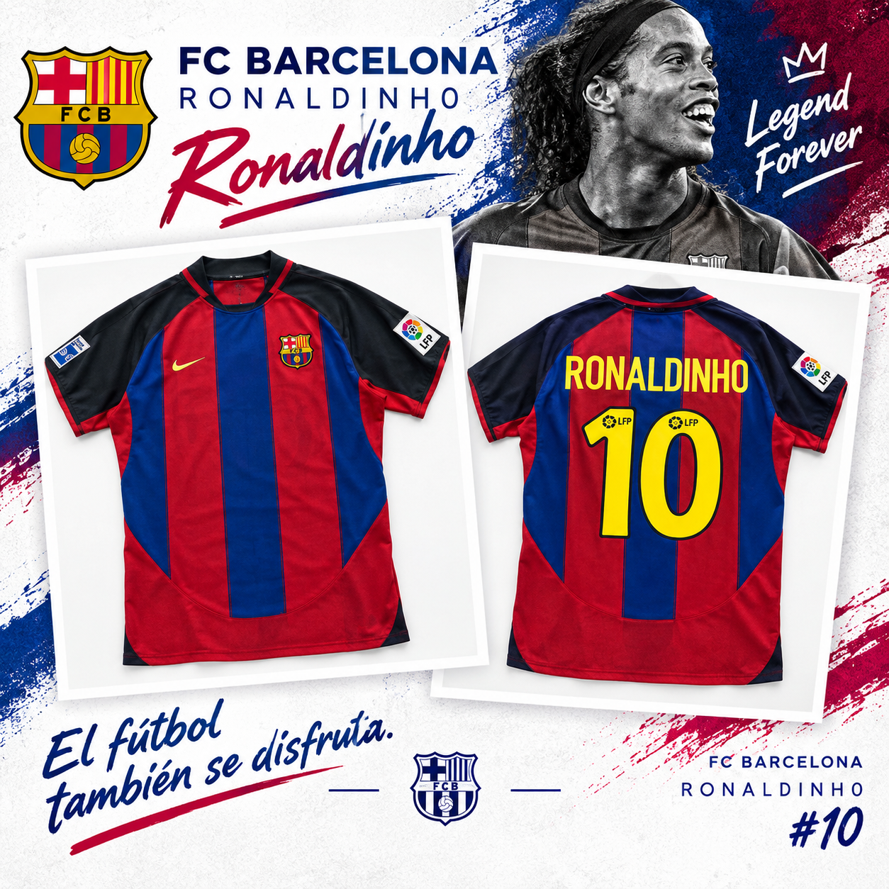 Camiseta FC Barcelona Ronaldinho #10 – Edición Clásica