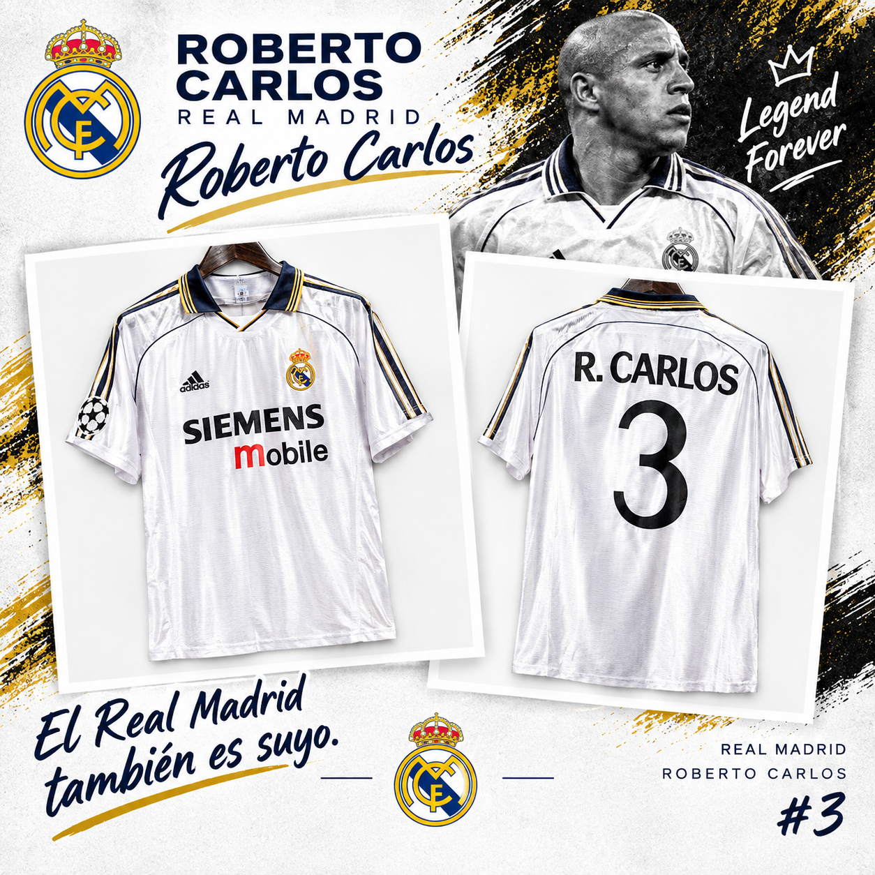 Camiseta Real Madrid Roberto Carlos #3 – Edición Clásica